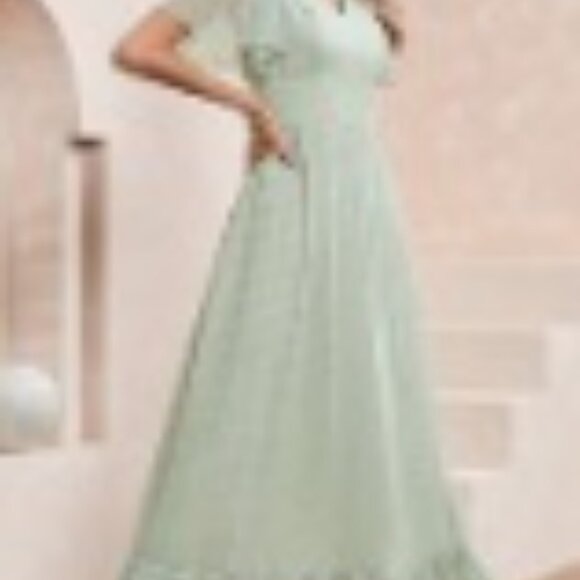 JJ's House - V-Neck short Sleeve Flutter Sleeve A-Line Chiffon Maxi Dress - XL - Picture 2 of 3